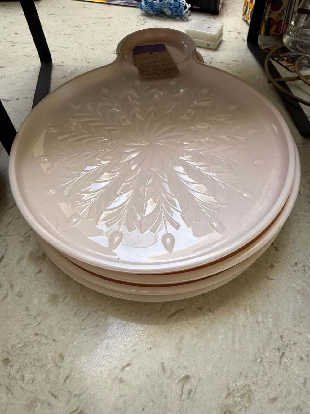 Jeannette Feather Shell Pink Milk Glass Snack Plates